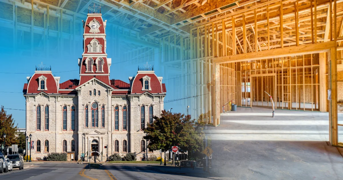 New Construction blended with the Parker County Courthouse in Weatherford, TX